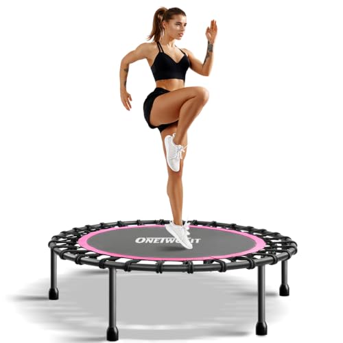 ONETWOFIT Mini Rebounder Trampoline for Adults with Bar, Adjustable Handle - color: Pink