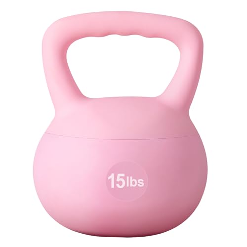 SogesHome Soft Kettlebells with Iron Sand Fill, Wide-Grip Handle, Shock-Proof Design - Ideal for Strength Training - Fitness Kettlebells for Home Gym, Men, Women, Children - color: Pink, size: 15LB