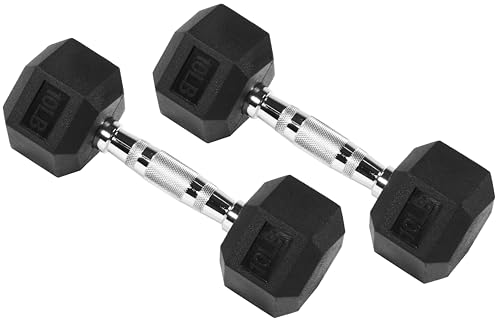 Fitvids Hex Dumbbells Rubber Coated Hand Weights for Exercises and Fitness Home Gym, 5-50 LB Pair - style: 10.25LBS