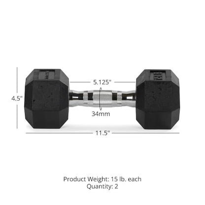 Titan Fitness Pair Rubber Coated Hex Dumbbells, Roll-Resistant Hexagonal Free Weights, Chrome-Coated Handles with Knurling, Strength Training Equipment - style: 15 lb, Pair