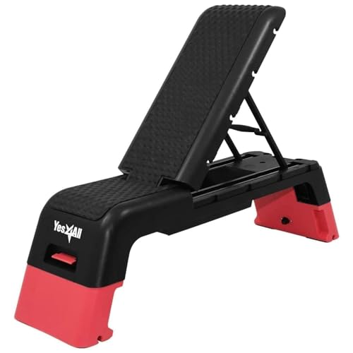 Yes4All Multifunctional Aerobic Deck - Versatile Fitness Station, Weight Bench, Aerobic Stepper, Plyometrics Box for Cardio Workouts and Strength Training - color: B.Red/Black