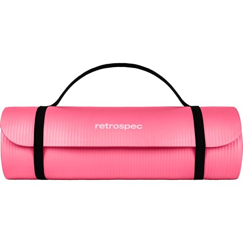 Retrospec Solana Yoga Mat Thick 1/2in Non-Slip Workout Mat with Nylon Strap - 72x24in Exercise Mat for Pilates, Stretching & Fitness - BPA Free, Easy Clean