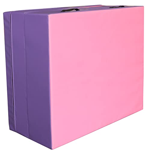 PRISP Folding Incline Gym Mat - Extra Long 71 x 28 x 14 in Wedge Gymnastics Tumbling Mat for Kids - color: Purple; Pink