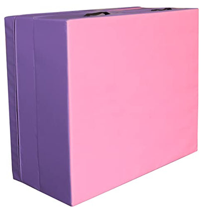 PRISP Folding Incline Gym Mat - Extra Long 71 x 28 x 14 in Wedge Gymnastics Tumbling Mat for Kids - color: Purple; Pink