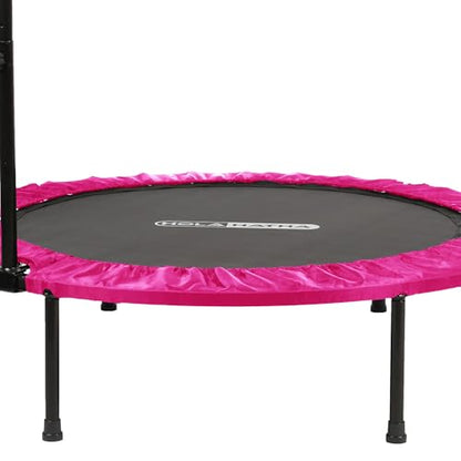 Foldable Mini Trampoline Home Gym Fitness Rebounder with 5 Level Adjustable Handle, Supportive 440 lb Capacity Workout Equipment, 40", Pink