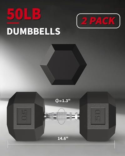 Garvee 5-50 LB Hex Dumbbell Set of 2, Hand Weights Dumbbells Pair with Cast Iron Core, Rubber Encased Coating and Textured Carbon Steel Handle for Home Gym Strength Training - size: 50 LBS Pair