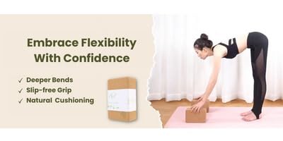 "FULANA Natural Cork Yoga Blocks (2-Pack) - High Density, Non-Slip Surface, Eco-Friendly (Women)(men) Yoga Accessories - 9x6x3 inches - Ideal Support for Yoga, Pilates, Stretching"