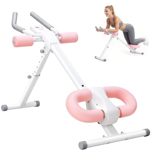 NEWBULIG Ab Machine, Abs Workout Equipment for Home Gym, Adjustable Ab Trainer Machine for Stomach Workout, Foldable Abdominal Trainer - color: Pink