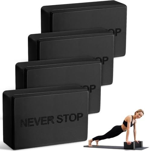 RoundFunny 4 Pack Yoga Blocks Non Slip Pilates Brick Foam Blocks Pilates Dance Gymnastics Workout Fitness Props Tool for Stretching Meditation and Exercise