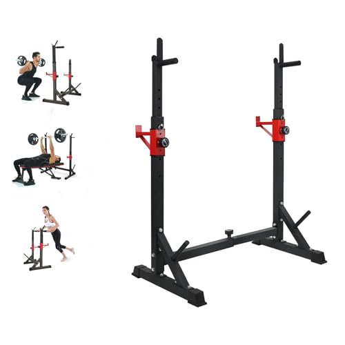 Adjustable Squat Rack Stand with Barbell Rack, Weight Plate Holder, J Hooks,Dip Bar Station for Bench Press Strength Training Max Load 550LBS Suitable