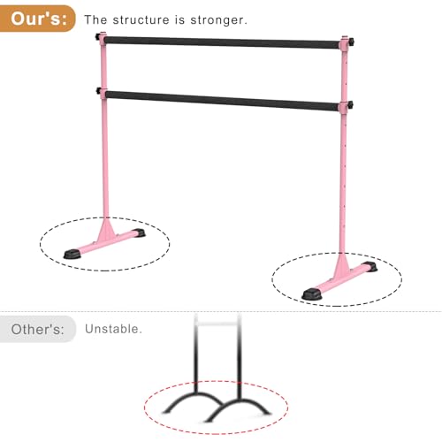 Height Adjustable Ballet Barre, Heavy Duty Freestanding Dance Bar, Anti-Slip Sturdy for Kids & Adults, Ideal for Home, Ballet, Fitness, Yoga - color: 5ft (Fabric Covered Crossbar, Pink)