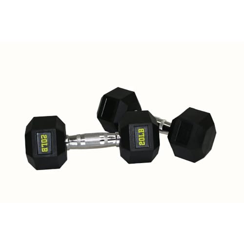 Rubber Coated Hex Dumbbell, Black, Knurled Chrome Handle, Strength Training