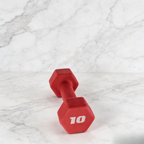 10-Pound Neoprene Coated Dumbbell - Single Red Non-Slip Weight for Home Gym Strength Training
