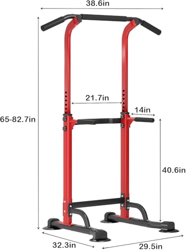 Multi-Functional Power Tower for Home Gym: Adjustable Pull Up & Dip Station with 400 LBS Capacity, Space Saving Strength Training Equipment for Men and Women - color: Red