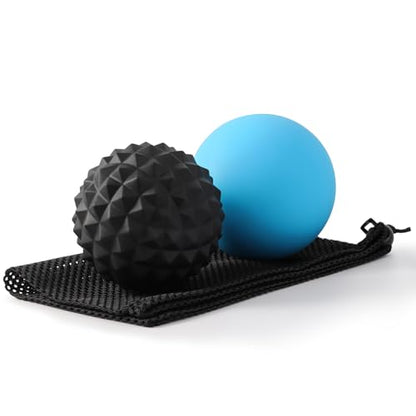 Massage Balls, 2 Pack Firm Silicone Massage Ball Set (Smooth & Textured, 3.54" & 3.22"), Deep Tissue Trigger Point & Myofascial Release for Back, Neck, Shoulder & Foot