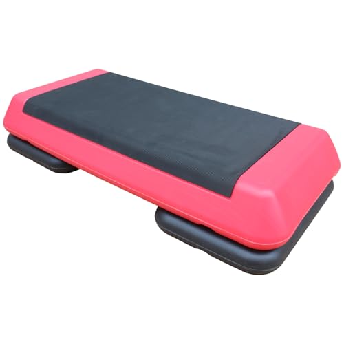 Adjustable Workout Aerobic Stepper In Fitness & Exercise Step Platform Trainer Red Black With 2 Risers