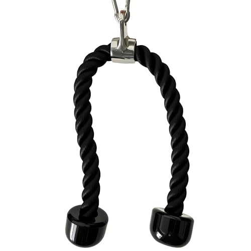 Heavy Tricep Rope Cable Machine Accessories Nylon Tricep Rope for LAT Pull Down Pulley System Attachment, for Home Gym Weight Fitness with Carabiner - color: Black
