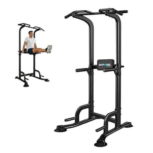 BARWING Pull Up Bar Station, Power Tower, Dip Station with 3D Backrest, Multi-Function Strength Training Stand Rack, Adjustable Height Dip Bar for Home Gym Workout Stand Fitness Exercise Equipment