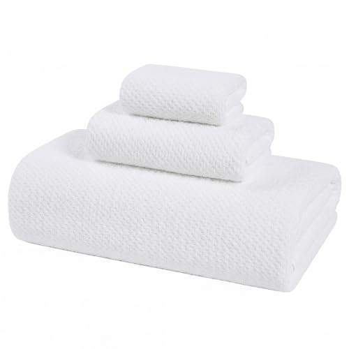 Large Bath Towels Set 3 Piece, 1 Bathroom Towel 30x60 Inches, 1 Hand Towel, 1 Washcloth, Soft Absorbent Quick Dry Microfiber Towel for Bathroom Beach Pool Gym Spa, White - color: 03: White, size: Towels Set-Pack of 3