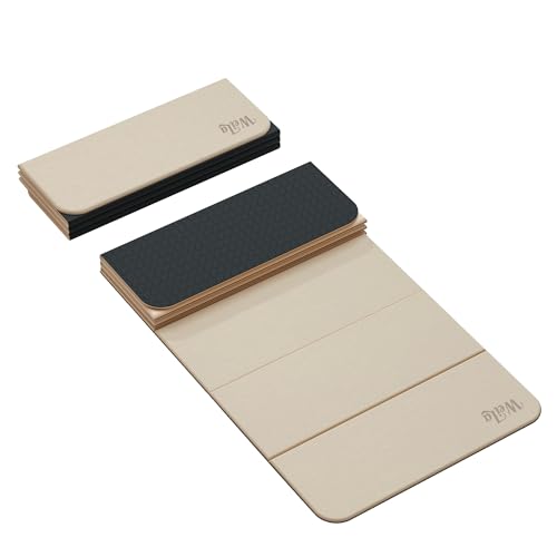 Foldable Yoga Excercise Mat 71"L x 24"W, Odourless Light Weight POE Mat For Home Fitness and Gym Workouts, 1/4 inch Non-slip design for All Types of Yoga Pilates - color: Beige, size: 71"Lx24"W