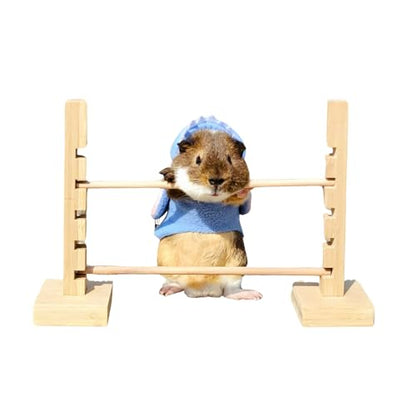 Guinea Pig Jump Bar Natural Wood Obstacle Game Activity Toys Set Adjustable Height Training Hurdles Exercise Small Animal Toys for Bunny Dwarf Rabbit Chinchilla (Wood)