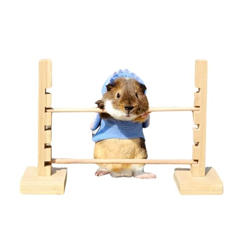 Guinea Pig Jump Bar Natural Wood Obstacle Game Activity Toys Set Adjustable Height Training Hurdles Exercise Small Animal Toys for Bunny Dwarf Rabbit Chinchilla (Wood)