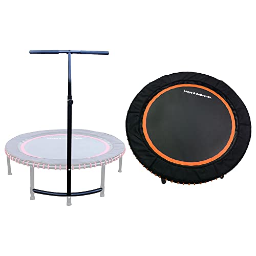 LEAPS & REBOUNDS 40" Adjustable Stability Bar Attachment with 40" Mini Fitness Trampoline and Home Gym Rebounder for Cardio Exercises, Orange