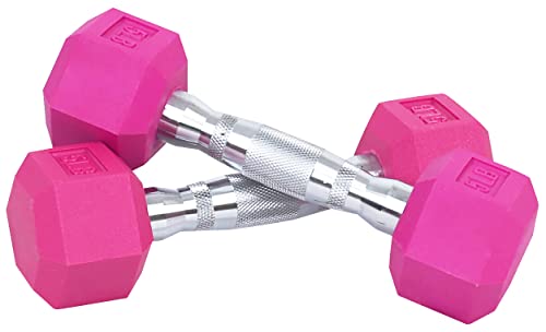 BalanceFrom Fitvids Colored Rubber Encased Hex Dumbbell – 5LB Pair – 5LB Pair – Pink