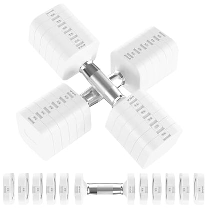 Hezeyferg 30.8LB Adjustable Dumbbell Set, Each Adjustable Weight Dumbbell with 6 Levels 4.4/6.6/8.8/11/13.2/15.4lb, Hand Weights Set for Men/Women Home Gym Exercise Workout - color: White