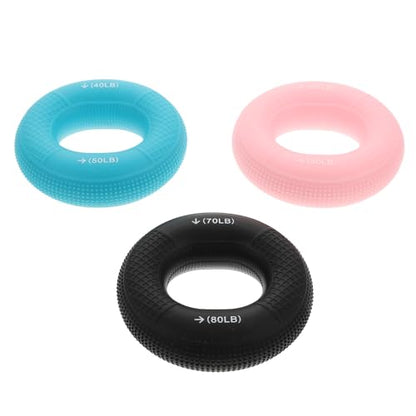 3pcs Silicone Finger Strength Trainer Set, Hand Grip Strengthener Rings with Dual Resistance (20-30lbs Pink, 40-50lbs Blue, 70-80lbs Black) for Finger, Forearm, and Wrist Workout