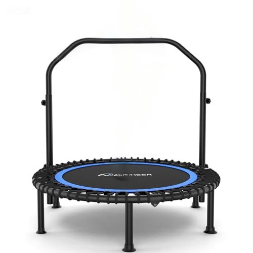 ANCHEER Rebounder Trampoline 40" Bungee with 4-Level Adjustable Handle,Mini Trampoline Max 400 LBS Heavy-Duty Fitness Trampoline, Waterproof UV-Resistant Indoor Outdoor Exercise Trampoline (Pro-Green)