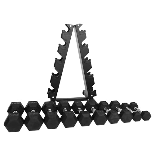 BalanceFrom Rubber Coated Hex Dumbbell Weight Set with Storage Rack, 100LB or 150LB or 200LB Set, 5-20 lbs or 5-25 lbs or 10-30 lbs Pairs