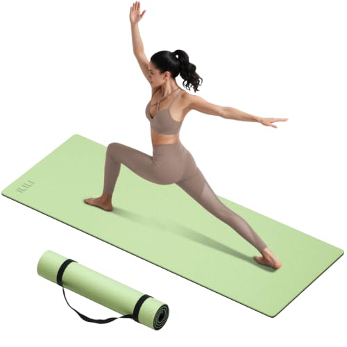 ILILI 10mm Extra Thick, TPE Yoga Mat, 76×28 Inch Extra Long, Carrying Strap - color: Matcha Green+Black