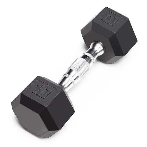 Marcy Classic Rubber Hex Dumbbell with Knurled Grip for Strength Training and Bodybuilding, 5lb - 50lb Single Dumbbell for Exercise & Fitness, Sold Individually - style: 10lb, Single