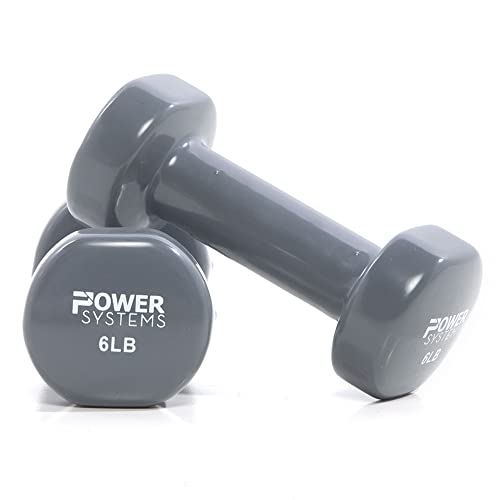 Power Systems Deluxe Vinyl Coated Dumbbells – Color-Coded, Non-Slip Grip Hand Weights, Multiple Weight Options, Sold in Pairs - style: 6lbs