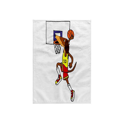 3dRose Funny Dachshund Dog Playing Basketball slam Dunking Ball 15x22 Hand Towel - size: 15x22 Hand Towel