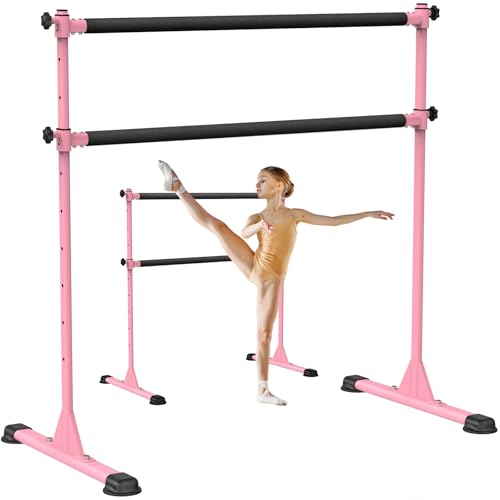 Dolibest Freestanding Ballet Bar, Height Adjustable Ballet Bar, Heavy Duty Dance Bar, with Non-Slip Rubber Pads, Enhanced Stability, Dance/Yoga/Fitness Stretching Bar, Ideal for Kids and Adults - color: Pink- 4ft Steel Cross Bar+ Black Foam