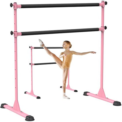 Dolibest Freestanding Ballet Bar, Height Adjustable Ballet Bar, Heavy Duty Dance Bar, with Non-Slip Rubber Pads, Enhanced Stability, Dance/Yoga/Fitness Stretching Bar, Ideal for Kids and Adults - color: Pink- 4ft Steel Cross Bar+ Black Foam