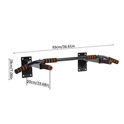 Professional Wall Mount Pull Up Bar Heavy Duty Chin Up Bar Strength Training Equipment for Home Gym Black Steel Construction with 6 Comfort Foam Grips