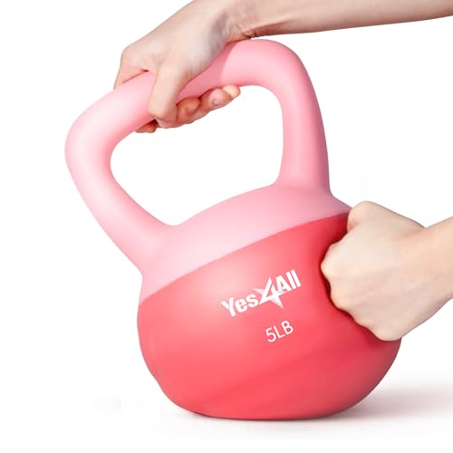 Yes4All Soft Kettlebell, PVC Strength Training Kettlebells for Women, Floor Protection & Quiet, Wide Handle, Aesthetic Soft Weights (5,10,15,20lb) for Home Gym, Fitness Beginners - color: 05lb - Pink