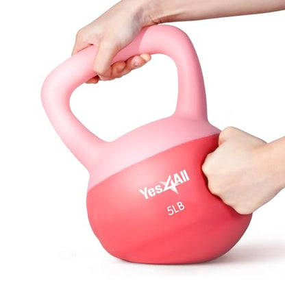 Yes4All Soft Kettlebell, PVC Strength Training Kettlebells for Women, Floor Protection & Quiet, Wide Handle, Aesthetic Soft Weights (5,10,15,20lb) for Home Gym, Fitness Beginners - color: 05lb - Pink