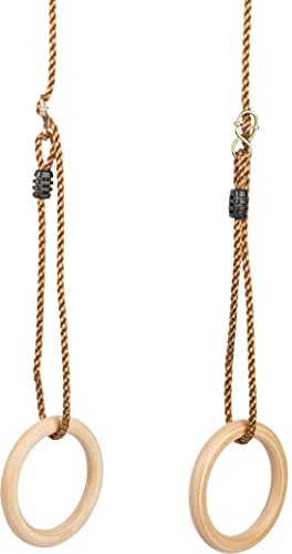 Small Foot 11592 Gymnastic Made of Solid Wood, Swinging Rings with Length-Adjustable Ropes for Kids and Adults Toys, Multicoloured, Seil Länge: ca. 122 cm, Turnring Ø ca. 18 cm