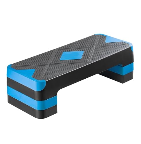 Aerobic Exercise Step Platform, 28-Inch Workout Aerobic Stepper, Height Adjustable Fitness Training Step Deck Trainer with 4 Risers, Non-Slip Surface Bench for Home Gym Cardio Strength, Blue