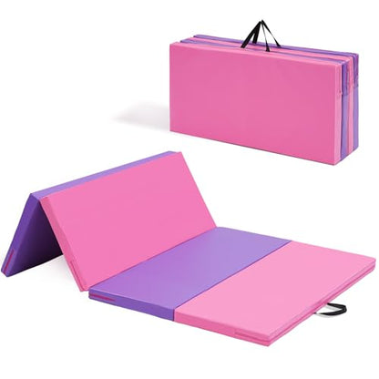 ZENOVA Gymnastics Mat 6'x3'x2''/4'x8'x2'' Exercise Mat Gym Mat for Home Aerobics Workout Foldable Tumbling Mat Children Gifts - color: 3.6FT x 6FT --Pink&Purple