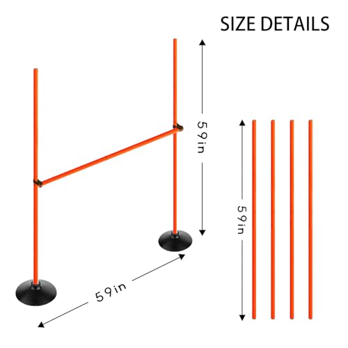 Orange Adjustable Height Agility Hurdle Set Multi-Function Soccer Trainning Pole Set Coaching Sticks with Rubber Base - color: 4.9 FT, style: Pack of 3