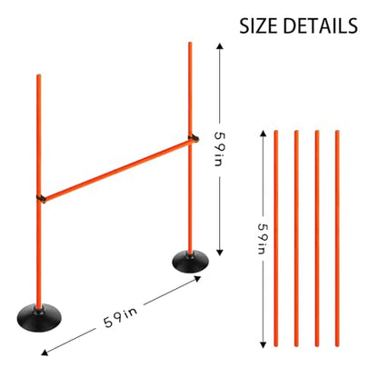 Orange Adjustable Height Agility Hurdle Set Multi-Function Soccer Trainning Pole Set Coaching Sticks with Rubber Base - color: 4.9 FT, style: Pack of 3