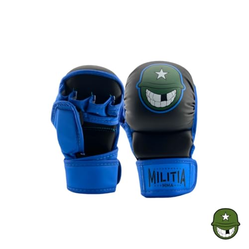 Milita MMA - 7oz MMA Sparring and Training Gloves, Open Palm, Men & Women & Children, Kickboxing, Boxing Mauy Thai, Hybrid MMA Grappling, Padded Fingerless Gloves - color: Blue & Green, size: Small