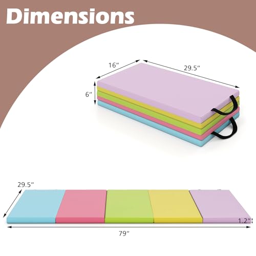 Goplus Gymnastics Mat, 6'x4' 3-Panel/6.6'x2.5' 5-Panel Folding Tumbling Mat w/Carrying Handles, Hook&Loop Fastener, Portable PU Leather Rainbow Exercise Mat for Home Gym Aerobics Yoga - color: 5-Panel, 5 Color - Pastel Set