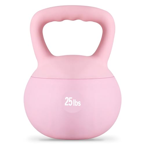 DlandHome Kettlebell Weights Strength Training Kettlebell-Great for Full Body Workout and Strength Training,Easy Grip Handle,PVC Filled with Iron Sand - color: Pink-25lbs