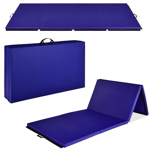 Best Choice Products 10ftx4ftx2in Folding Gym Mat 4-Panel Exercise Gymnastics Aerobics Workout Fitness Floor Mats w/Carrying Handles - color: Royal Blue